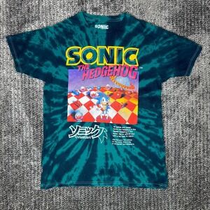Sonic the Hedgehog Mens Small Teal Black Tie Dye Graphic T-Shirt Sega Retro S21